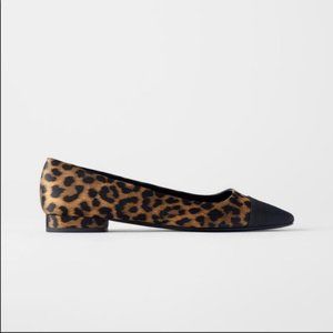 ZARA Brown/Leopard Cap Toe Animal Print Flat Size 35/ 5 - 5.5